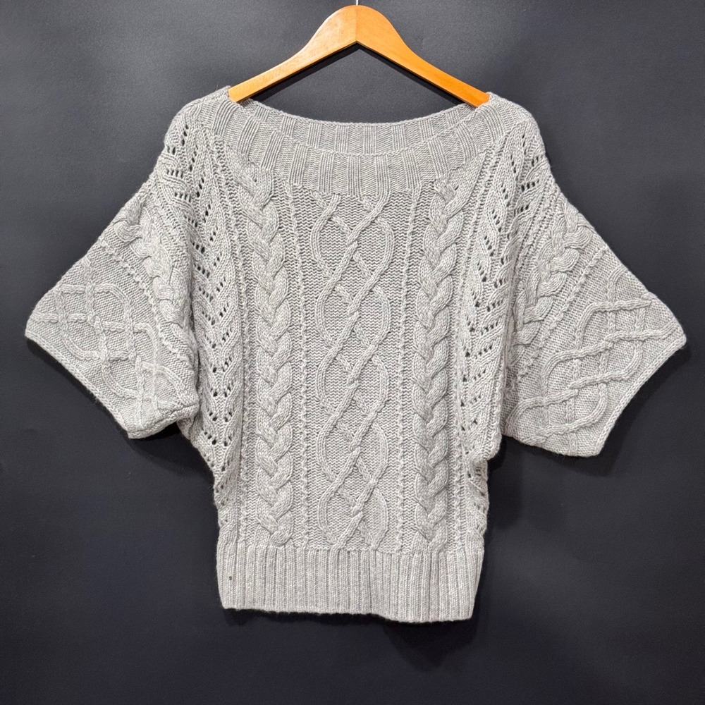 Express Sweater Women Small Gray Cable Knit Dolman Short Sleeve Boat Neck Top